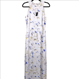 White House Black Market White Periwinkle Floral Keyhole Front Halter Maxi Dress